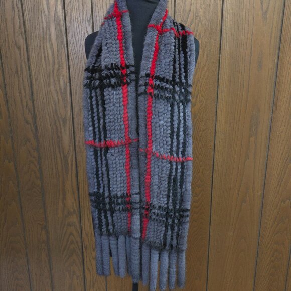 NWT Linda Richards Plaid Knitted Mink Fur Scarf